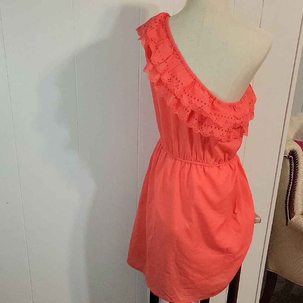 Mine One-Shoulder Ruffled Peach Dress - Picture 6 of 7